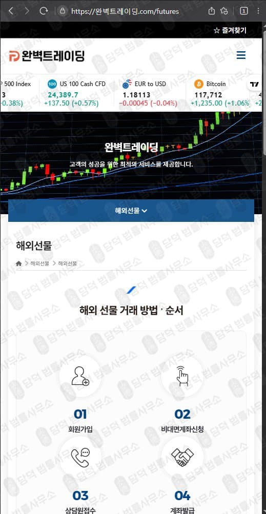 이 사진은 담덕법률사무소에서 캡쳐해둔 완벽트레이딩(HTS) 웹사이트 캡쳐 사진이며 URL은 perfecttrading.pro 입니다.