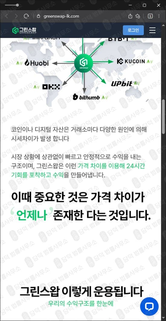 이 사진은 담덕법률사무소에서 캡쳐해둔 그린스왑(URL) 웹사이트 캡쳐 사진이며 URL은 greenswap-lk.com 입니다.