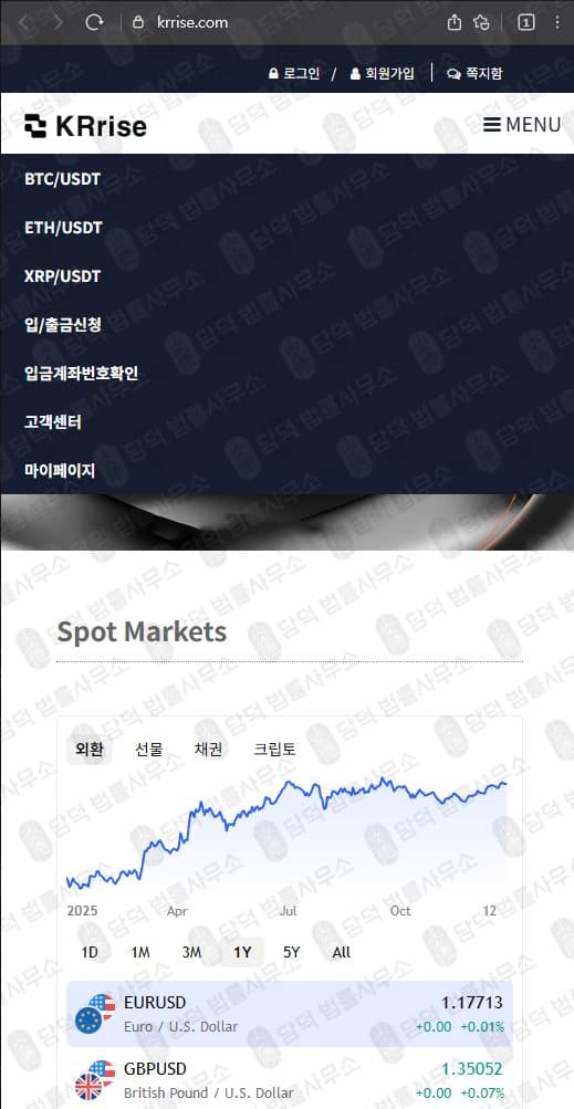이 사진은 담덕법률사무소에서 캡쳐해둔 비트(KRrise) 웹사이트 캡쳐 사진이며 URL은 krrise.com 입니다.