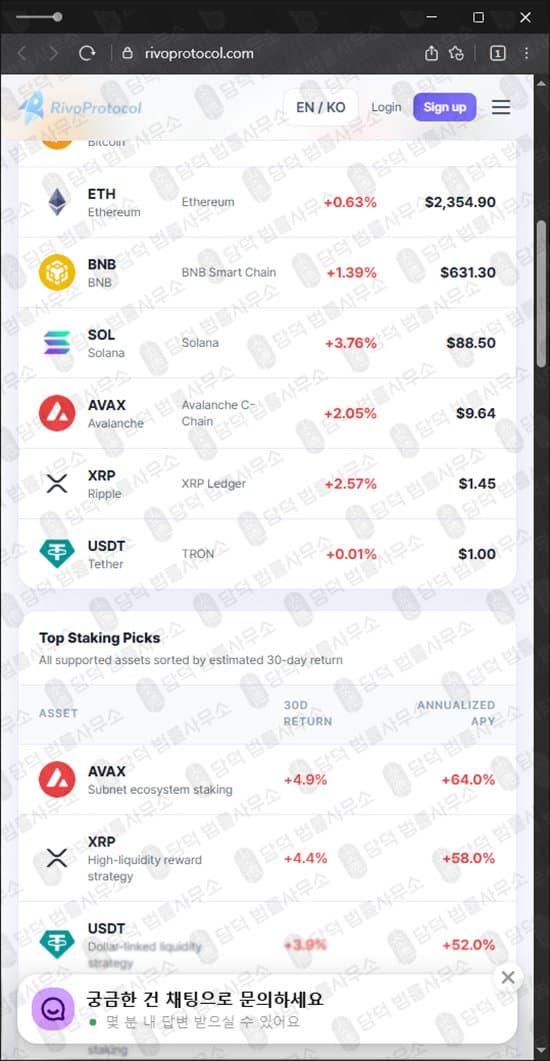 이 사진은 담덕법률사무소에서 캡쳐해둔 리보프로토콜(Rivo Protocol) 웹사이트 캡쳐 사진이며 URL은 rivoprotocol.com 입니다.