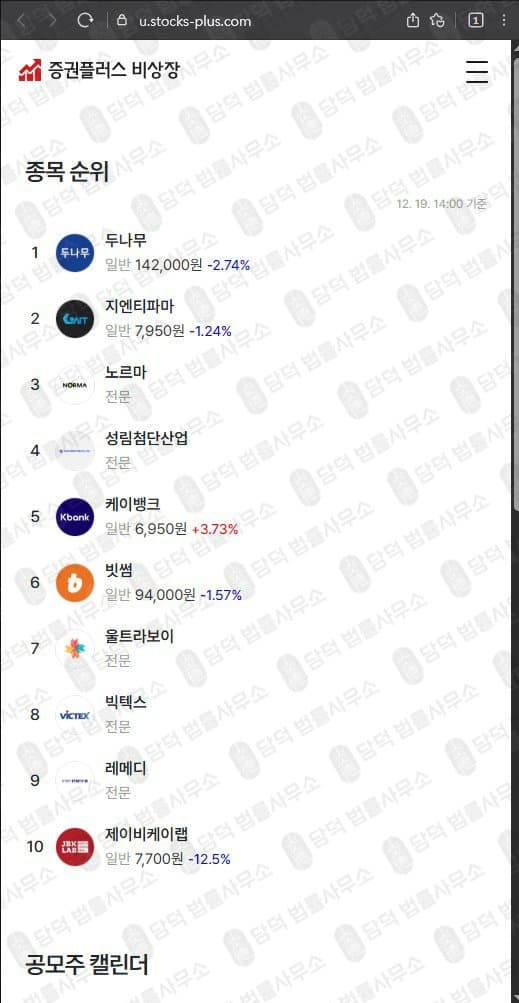 이 사진은 담덕법률사무소에서 캡쳐해둔 증권플러스(URL) 웹사이트 캡쳐 사진이며 URL은 stocks-plus.com 입니다.